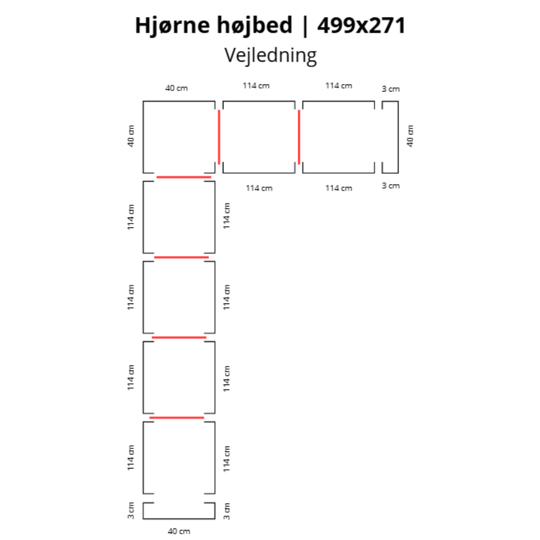 Hjørne højbed i corten | B40 H40 | L499x271 cm